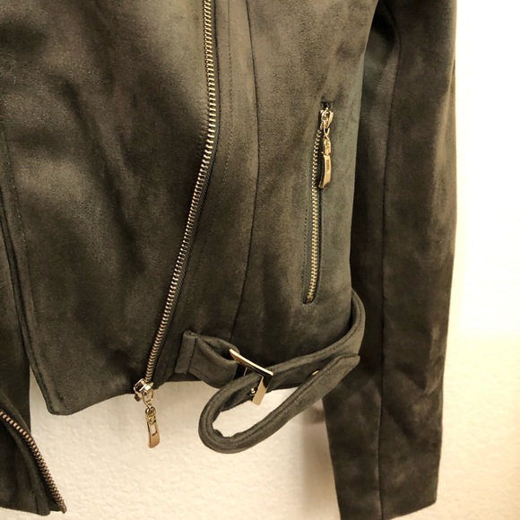Romeo + Juliet Couture Suede Moto Jacket Olive NWT - Picture 8 of 11
